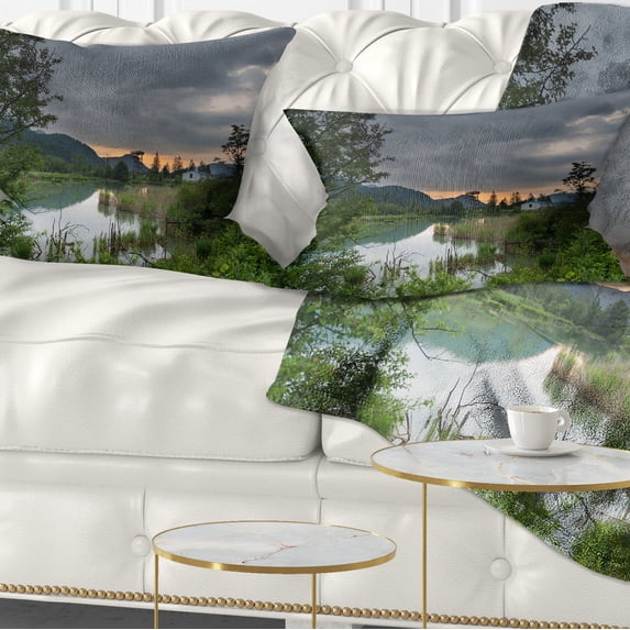 Designart Stormy Weather Over Swamp - Landscape Printed Throw Pillow - 12x20