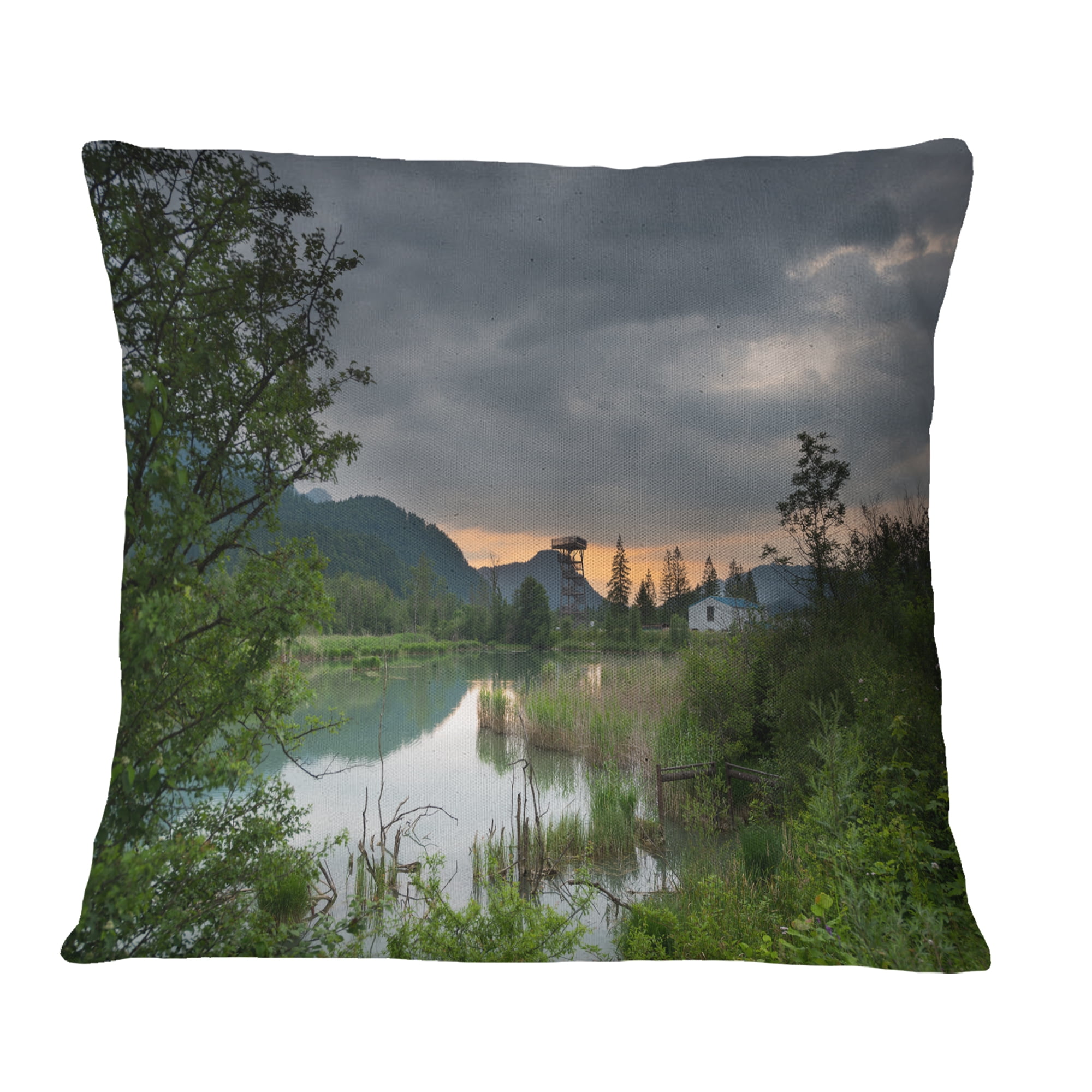 Designart Stormy Weather Over Swamp - Landscape Printed Throw Pillow - 16x16