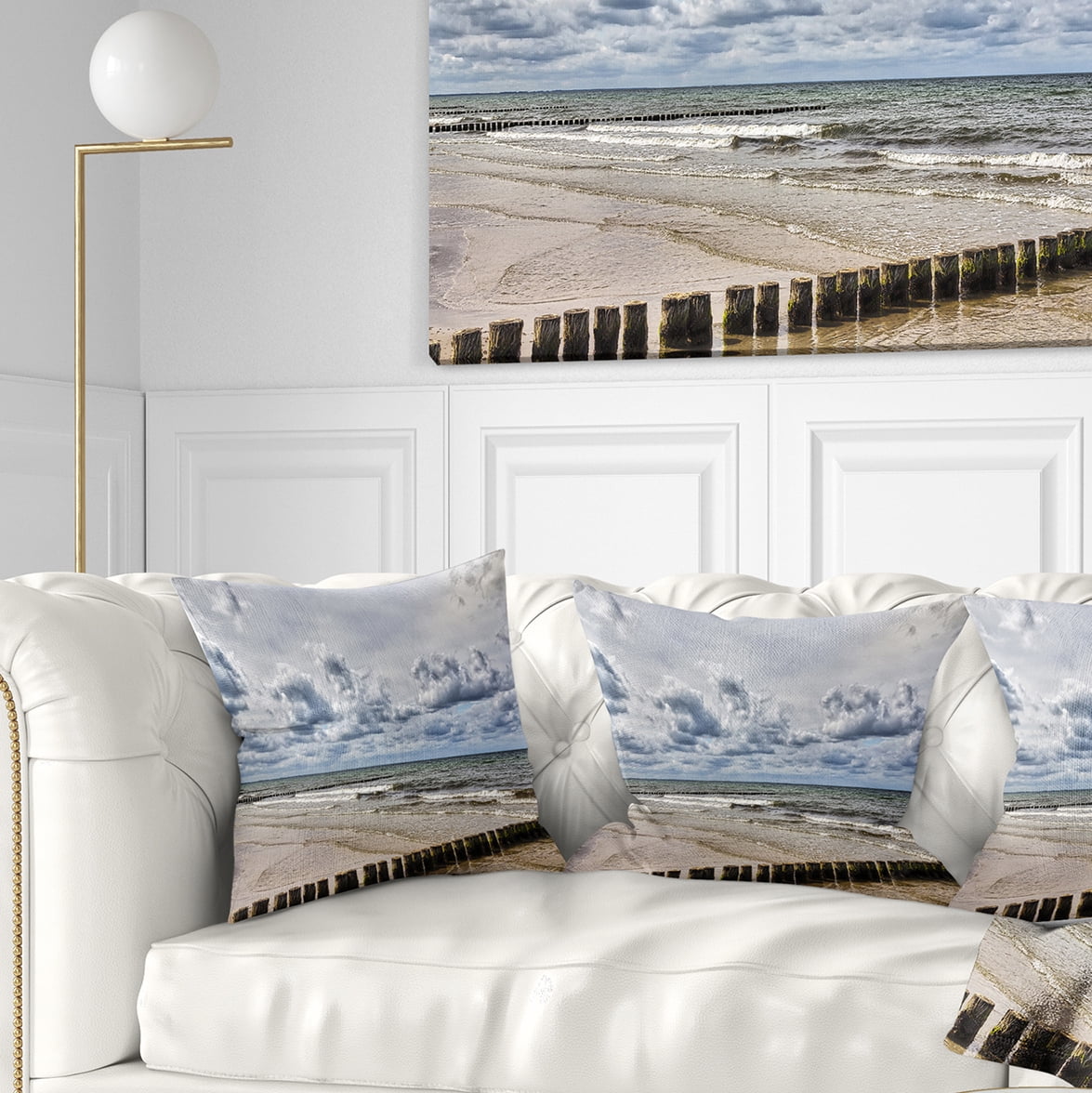 Designart Stormy Weather in Hiddensee Sea - Seascape Throw Pillow - 18x18