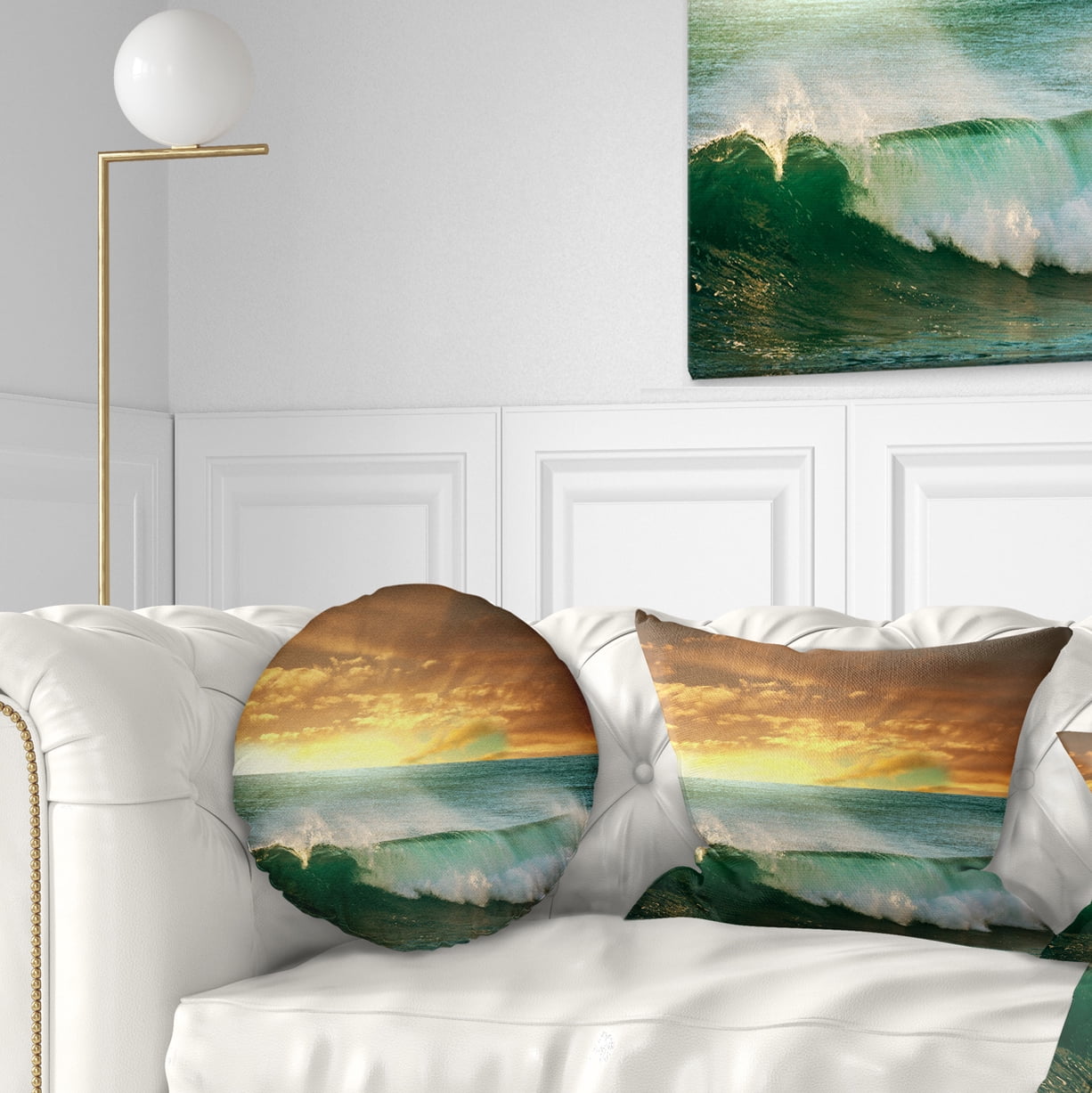 Designart Stormy White Wave in Blue Sea - Modern Beach Throw Pillow - 12x20