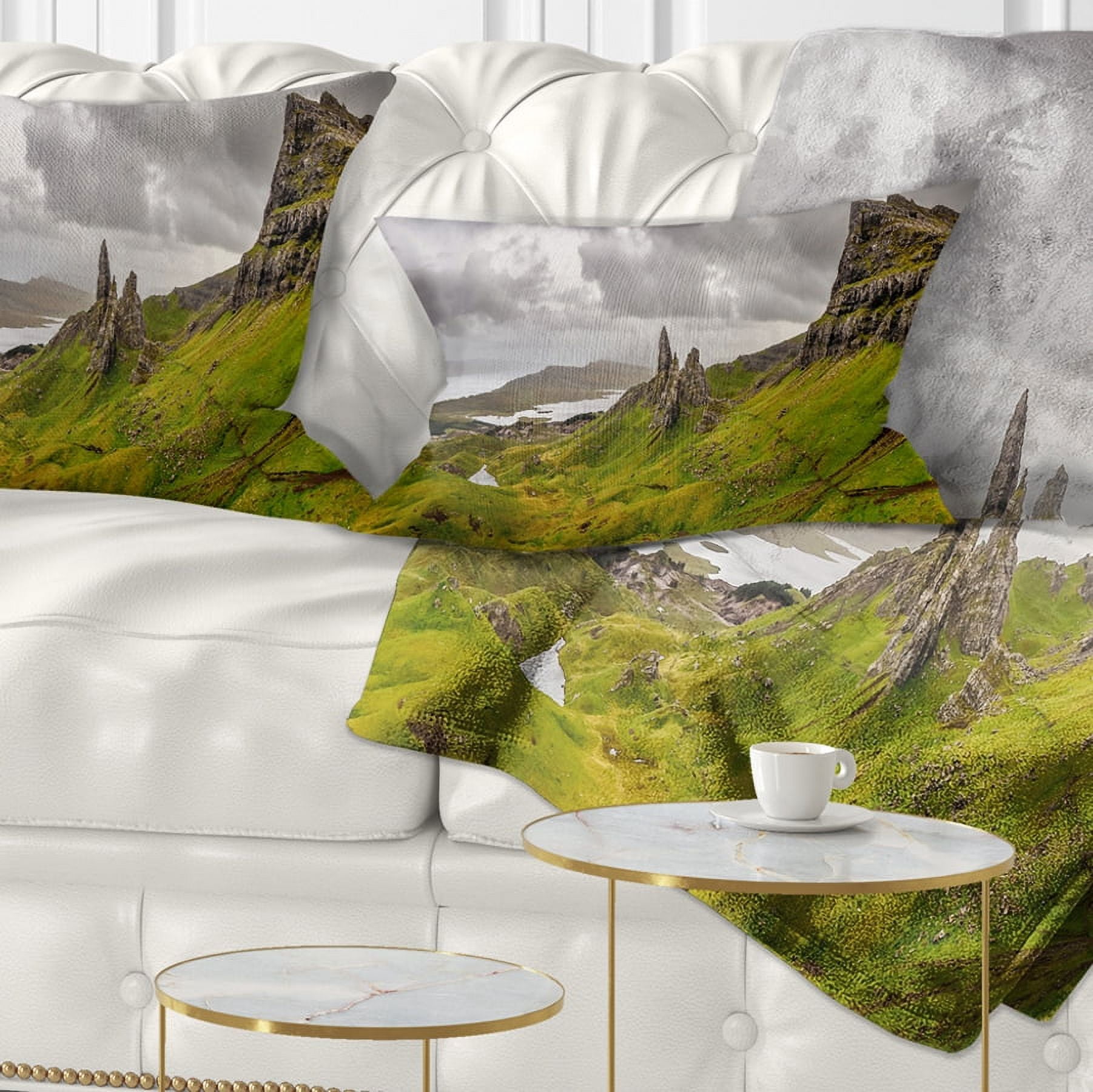 Designart Storr Mountains Panorama - Landscape Photography Throw Pillow - 12x20