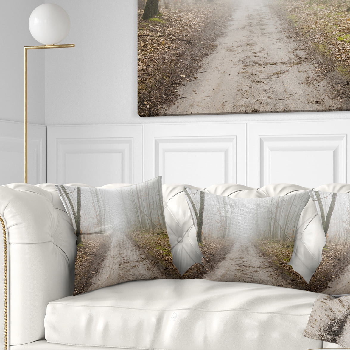 Designart Straight Forest Road in Fall - Landscape Photo Throw Pillow - 18x18