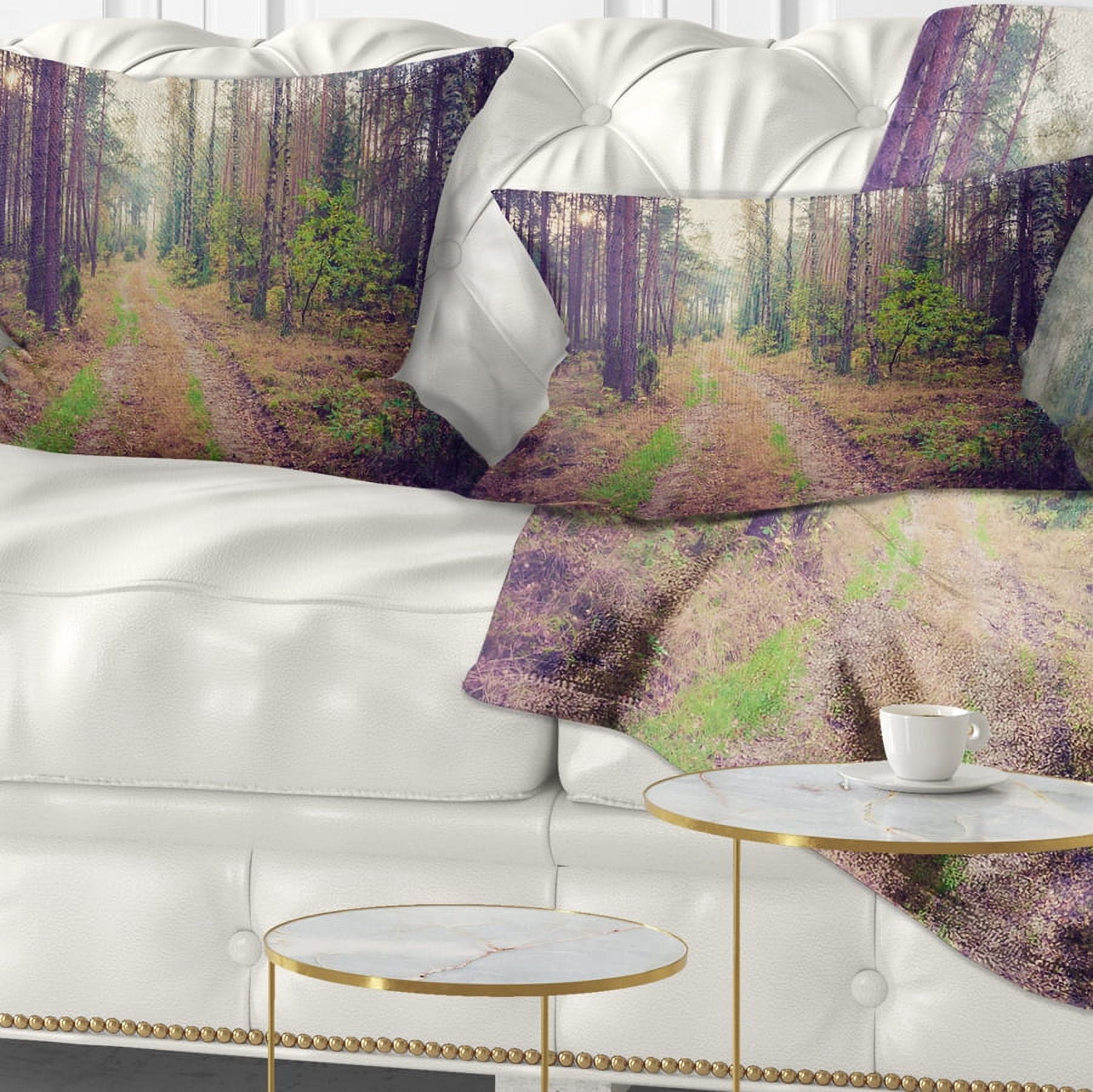 Designart Straight Pathway in Thick Forest - Modern Forest Throw Pillow - 12x20