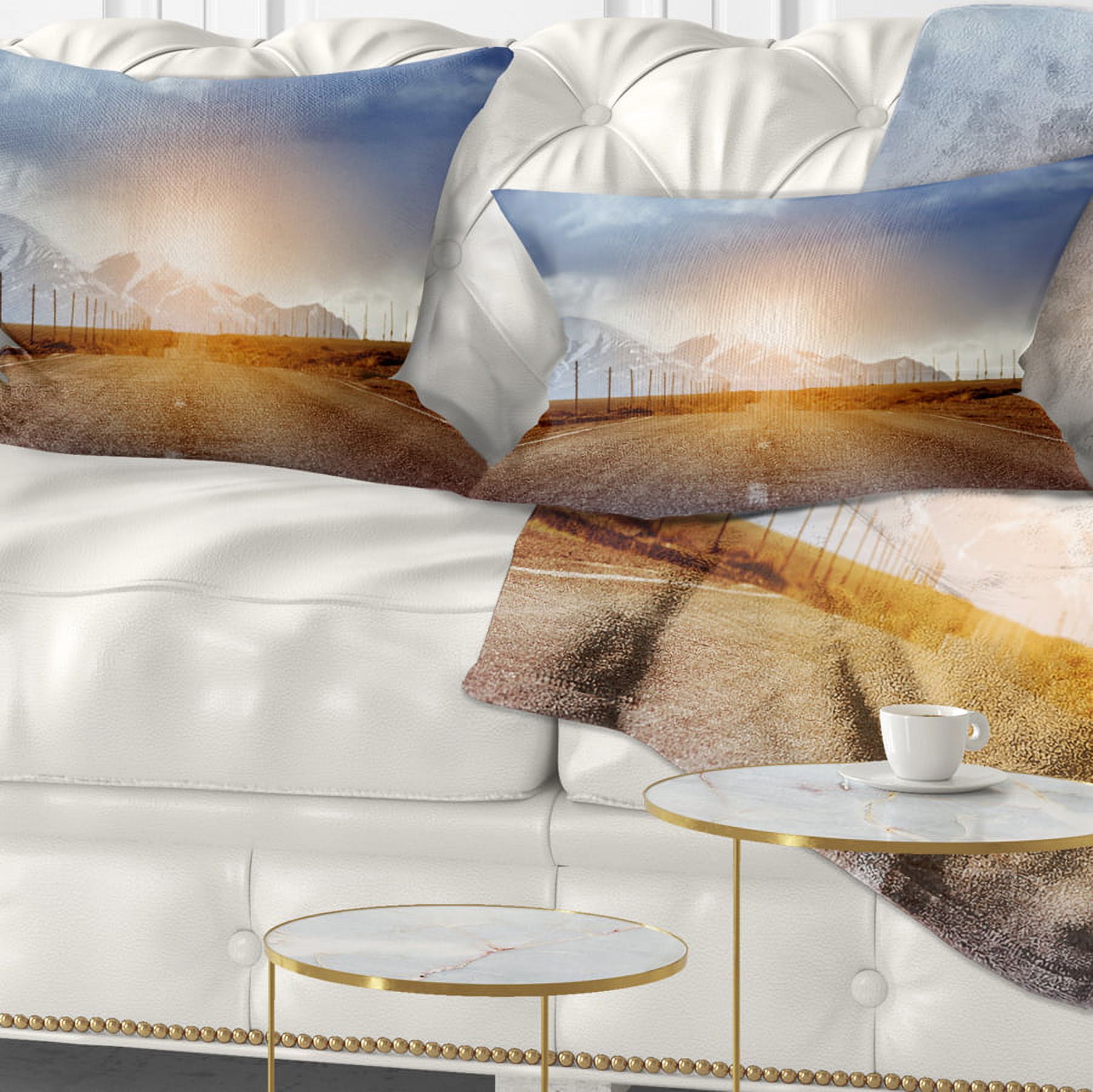 Designart Straight Road under Blue Sky - Landscape Printed Throw Pillow - 12x20