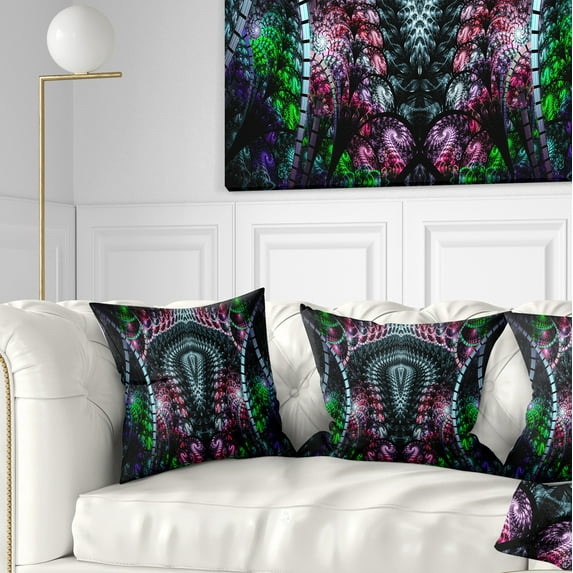 Designart Strange Fractal Design on Black - Abstract Throw Pillow - 16x16