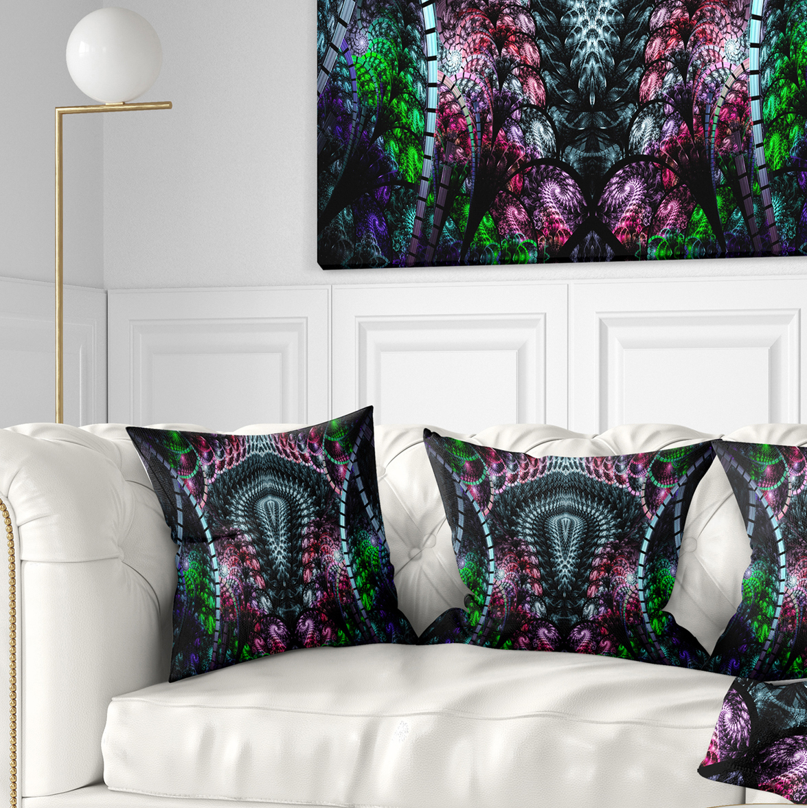 Designart Strange Fractal Design on Black - Abstract Throw Pillow - 18x18