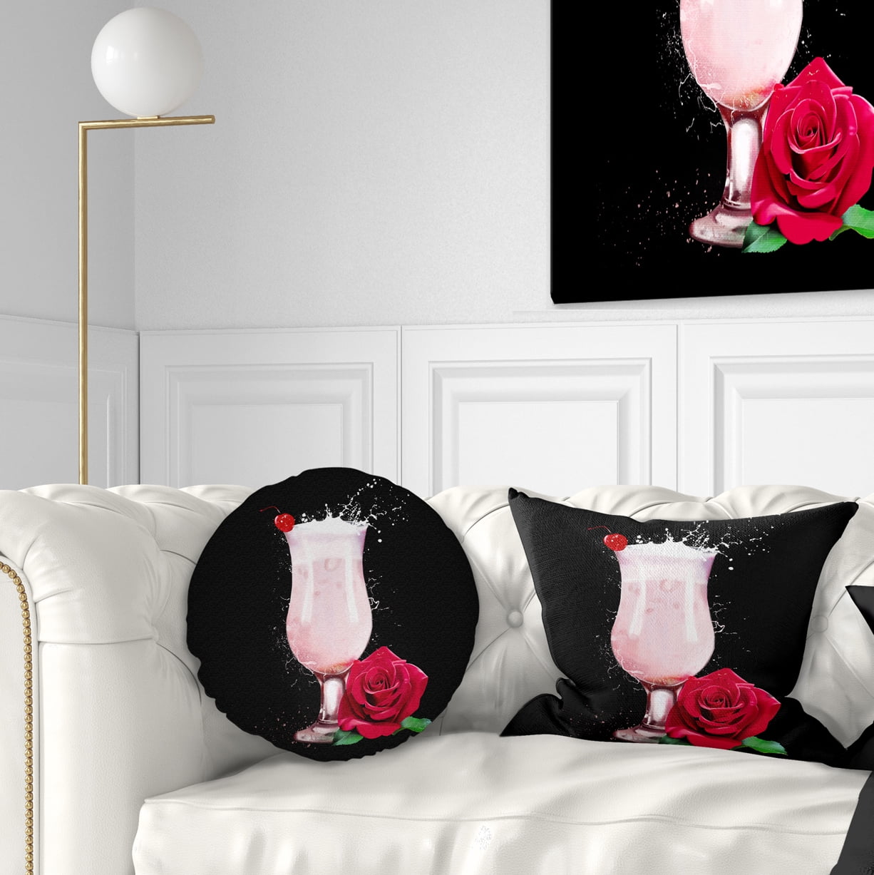 Designart Strawberry Cocktail and Red Rose - Floral Throw Pillow - 12x20