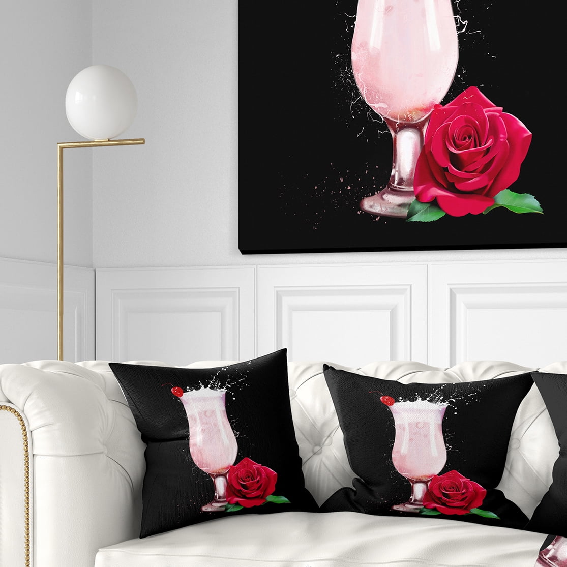 Designart Strawberry Cocktail and Red Rose - Floral Throw Pillow - 18x18