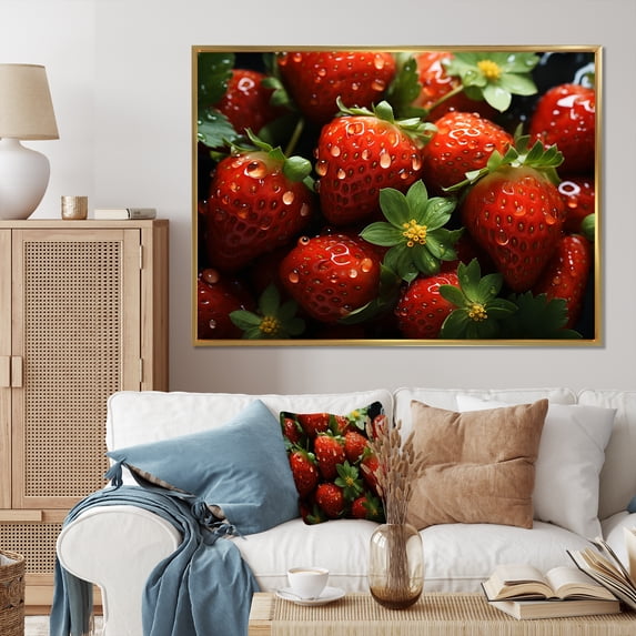 Designart "Strawberry Perfection II" Food & Beverage Floater Framed Wall Decor