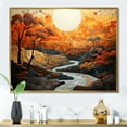 thumbnail image 1 of Designart "Stream Sunset Abstract Orange Landscape Glow I" Landscapes Framed Wall Art - Modern Orange Abstract Landscapes Entryway Framed Wall Art Print, 1 of 6