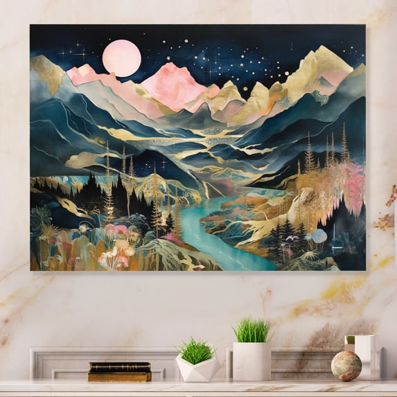 Designart "Stream Through The Mountains Flowing Beauty" Abstract Landscape Metal Art Print