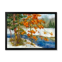 Designart 'Stream Through The Winter Forest I' Lake House Framed Art Print