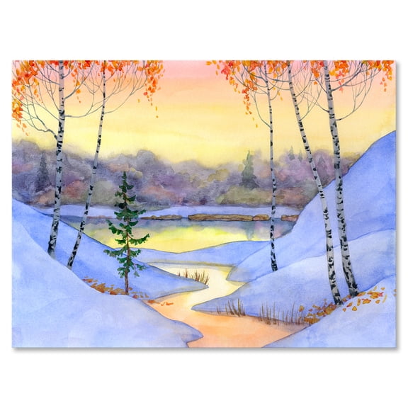 Designart ' Stream Through The Winter Forest II ' Lake House Canvas Wall Art Print