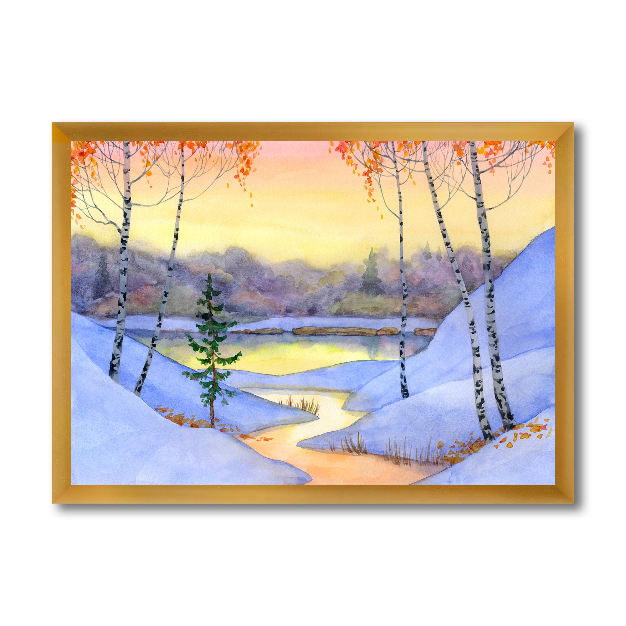 Designart 'Stream Through The Winter Forest II' Lake House Framed Art Print