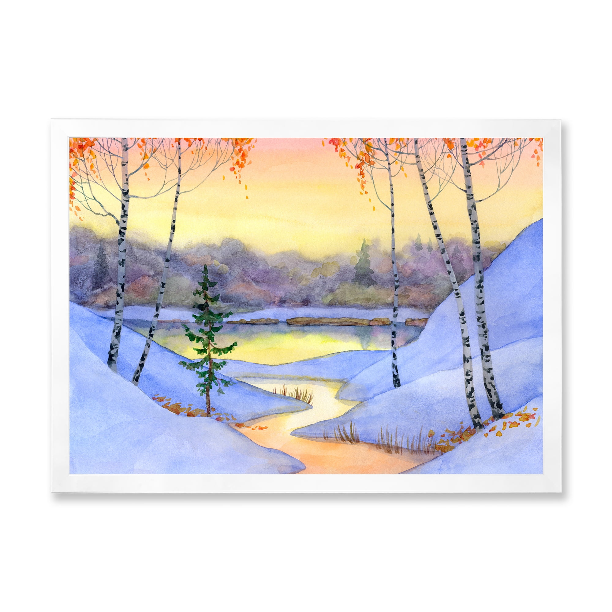 Designart 'Stream Through The Winter Forest II' Lake House Framed Art Print