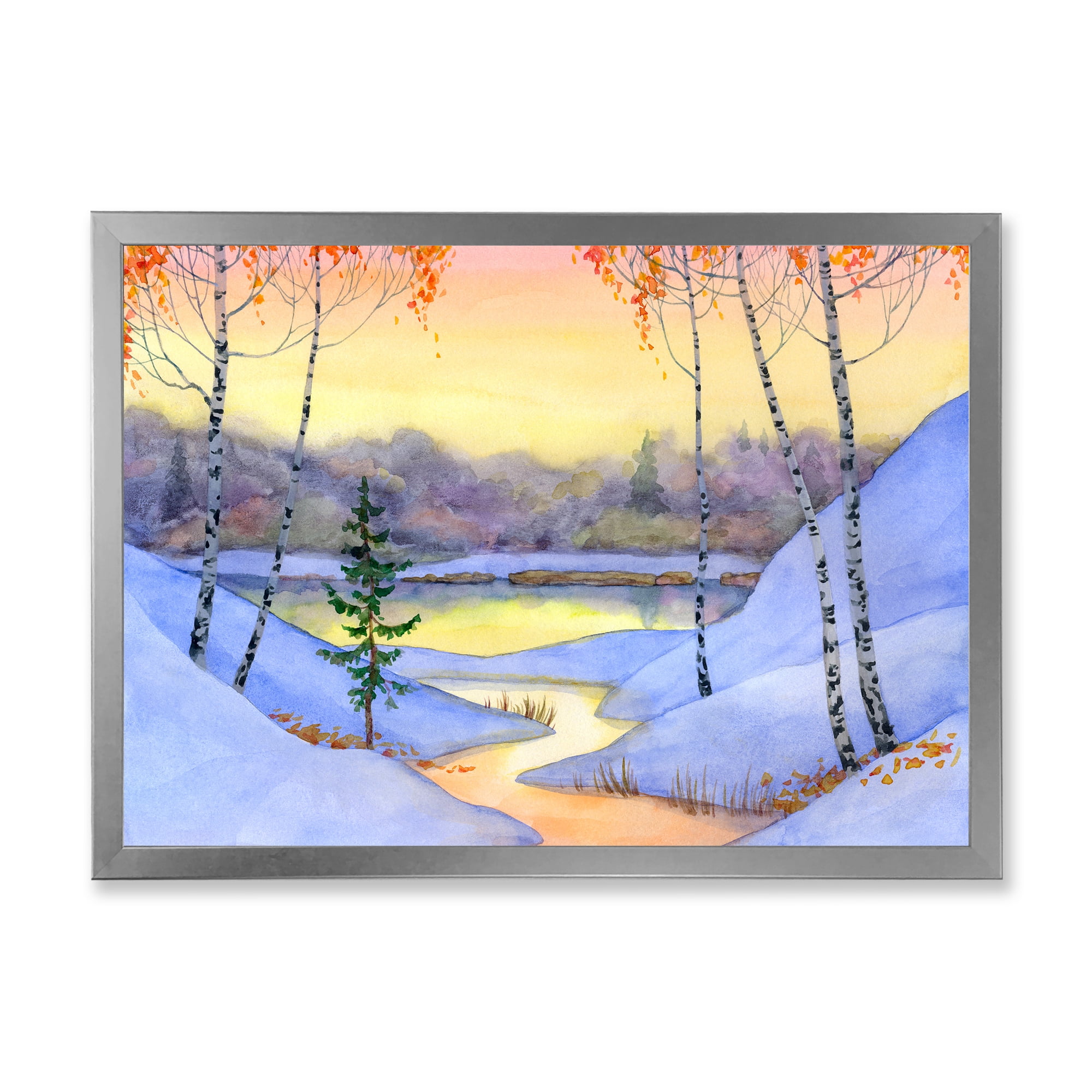 Designart 'Stream Through The Winter Forest II' Lake House Framed Art Print