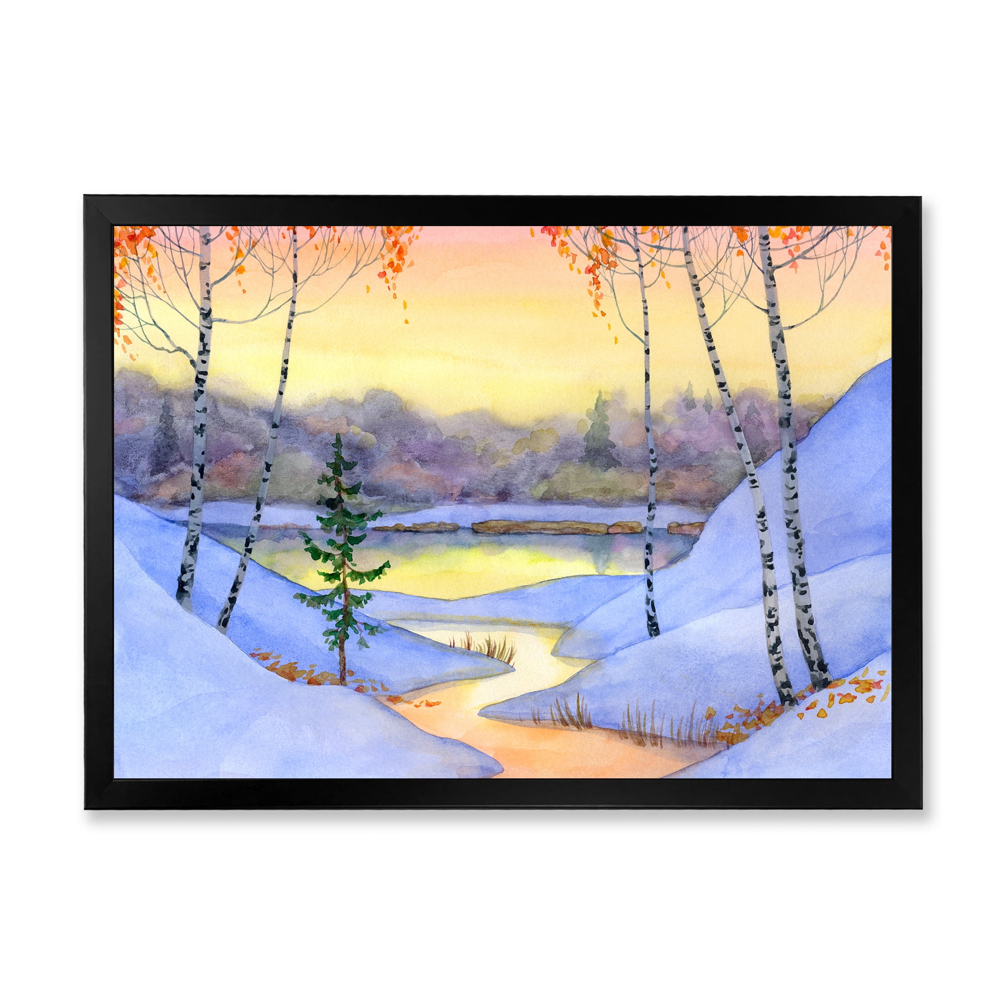 Designart 'Stream Through The Winter Forest II' Lake House Framed Art Print