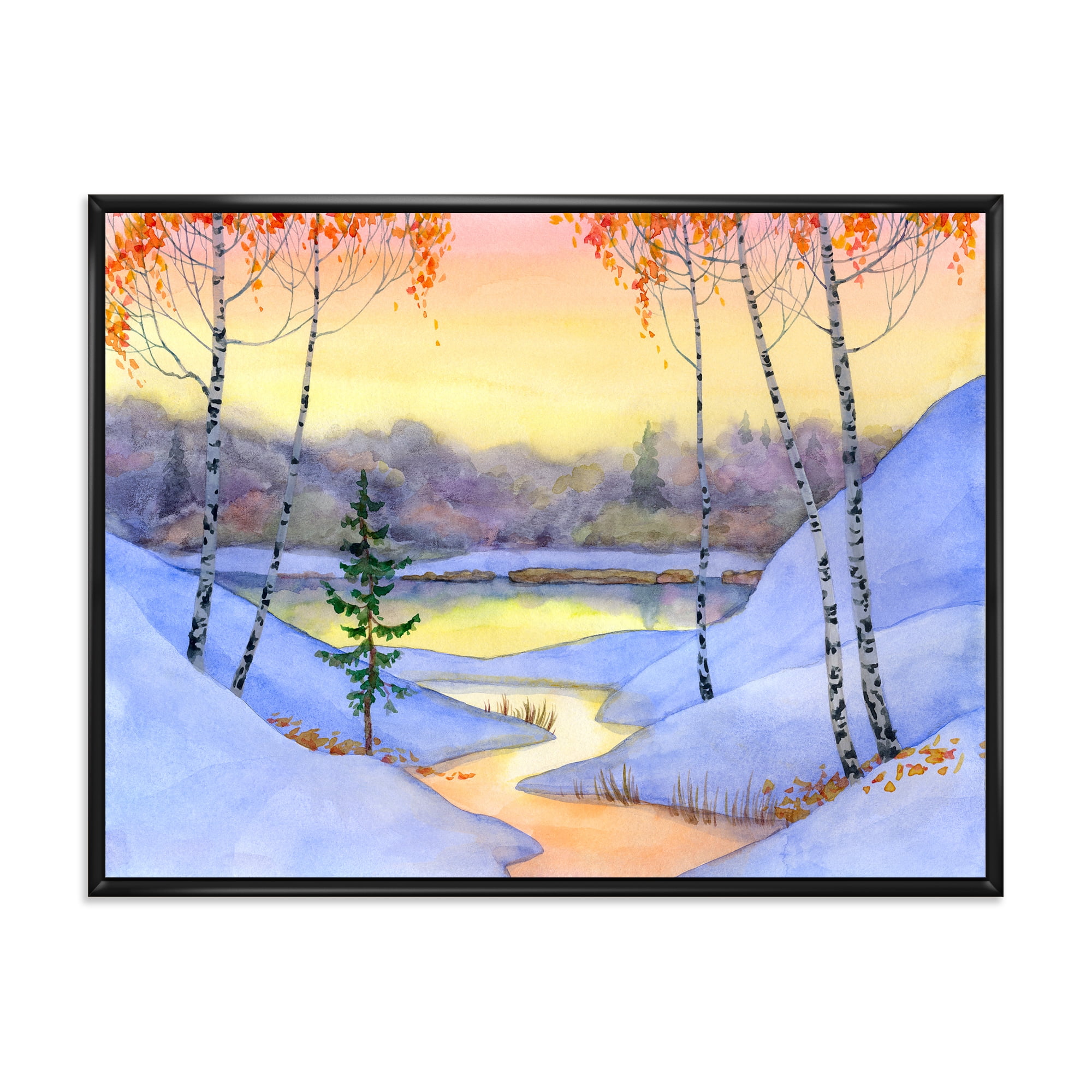 Designart 'Stream Through The Winter Forest II' Lake House Framed Canvas Wall Art Print