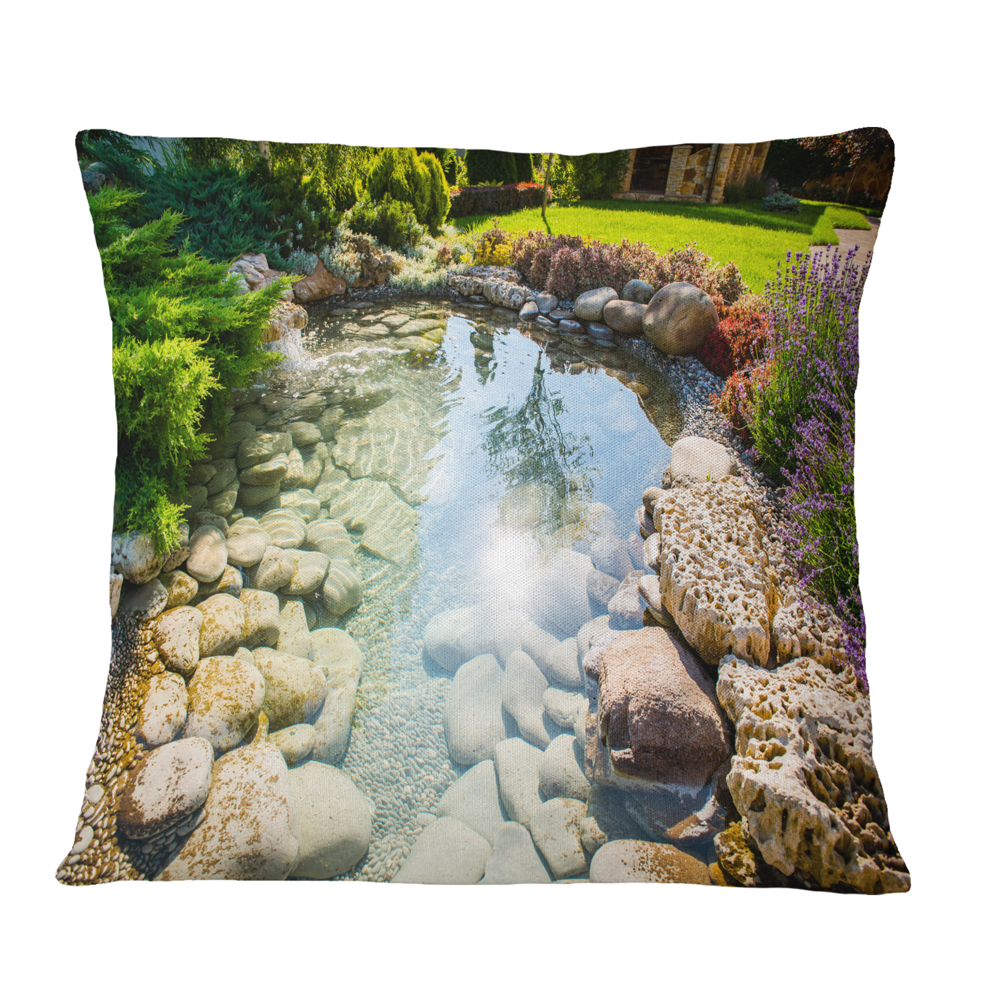 Designart Stream in Rocky Landscape - Landscape Printed Throw Pillow - 18x18