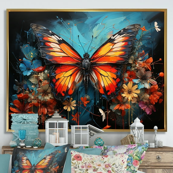 Designart "Street Art Butterfly" Animals Butterfly Floater Framed Wall Art Prints