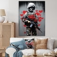 thumbnail image 1 of Designart "Street Art Depicting a Soldier at War I" Fashion Canvas Wall Art - Glam Red Pop Art Entryway Wall Art Print, 1 of 6