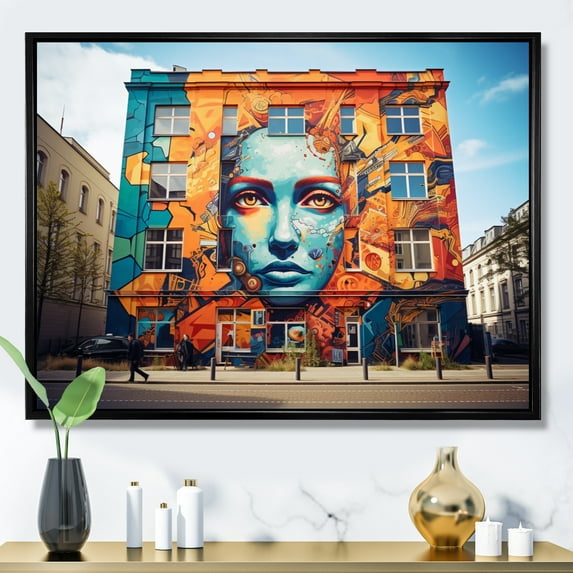 Designart "Street Art Germany Berlin wall art II" Modern Floater Framed Wall Decor