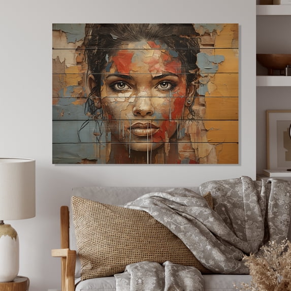 Designart "Street Art of Cuban Women" Modern Print on Natural Pine Wood