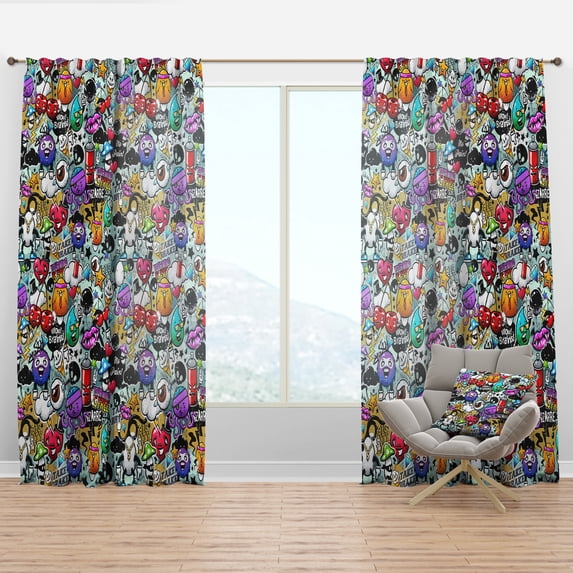Designart 'Street Graffiti Texture' Modern Curtain Panel
