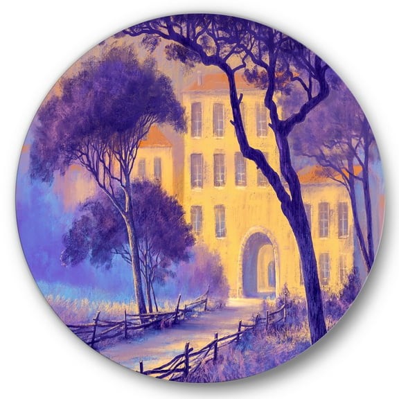 Designart 'Street Landscape OF Footpath & Trees In A City' Traditional Circle Metal Wall Art 29x29 - Disc of 29