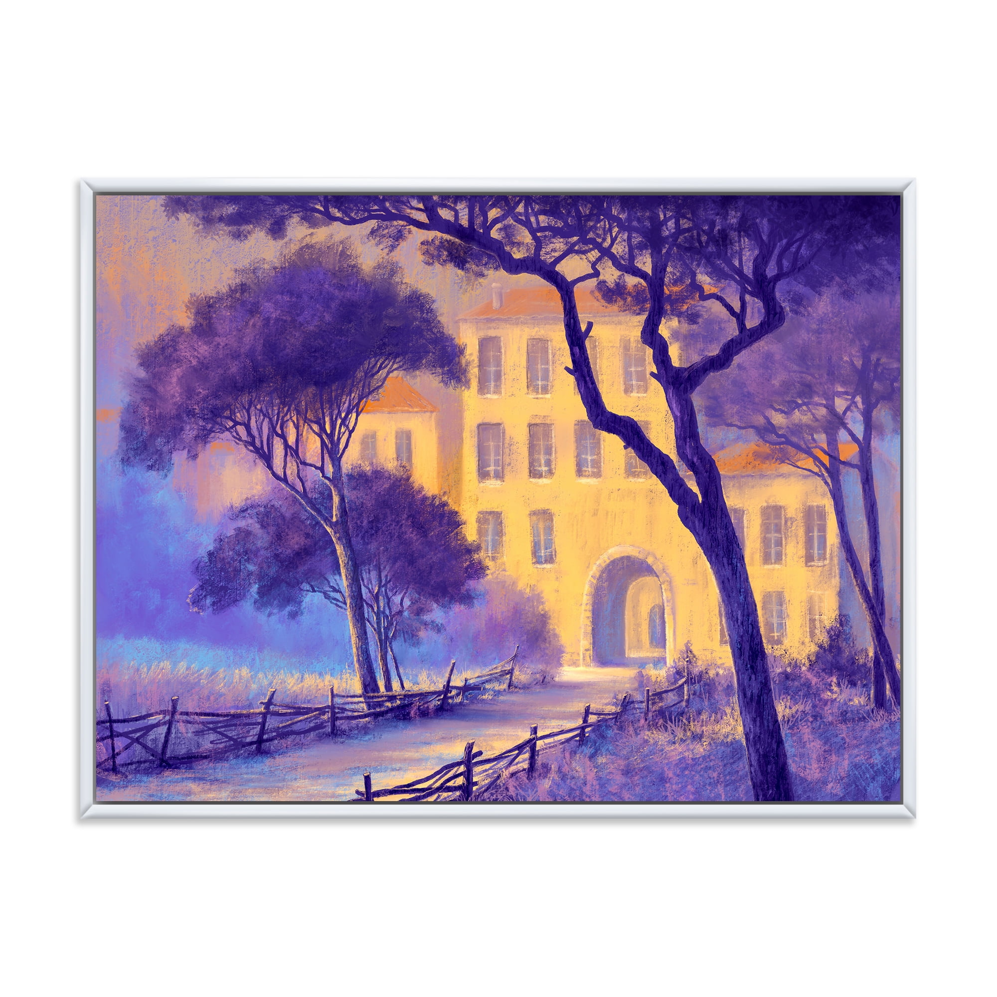 Designart 'Street Landscape OF Footpath & Trees In A City' Traditional Framed Canvas Wall Art Print