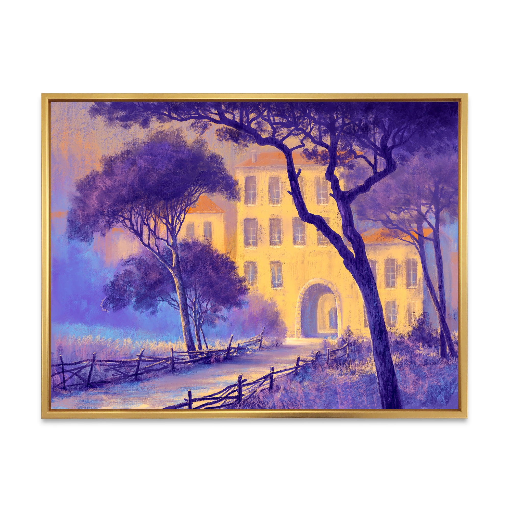 Designart 'Street Landscape OF Footpath & Trees In A City' Traditional Framed Canvas Wall Art Print