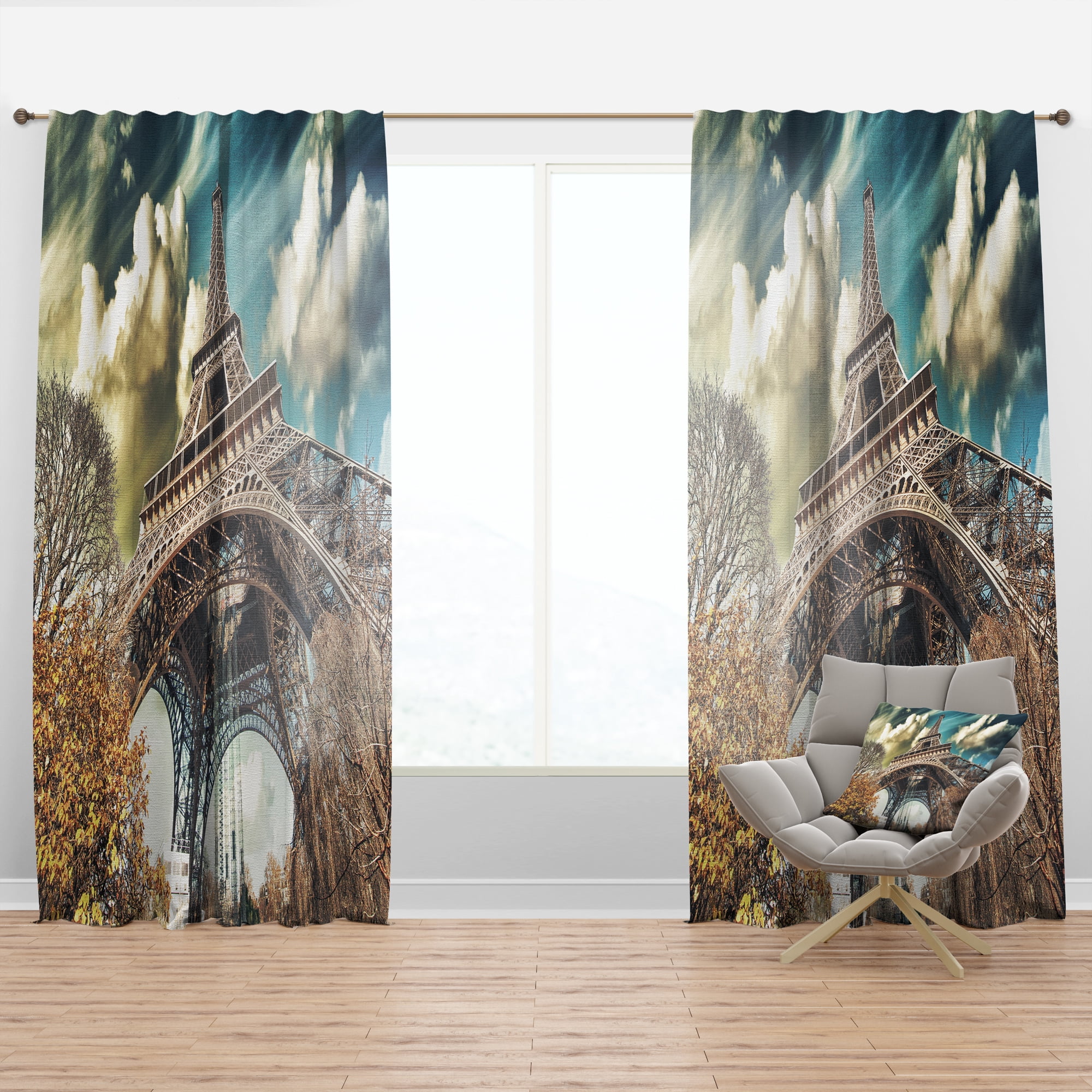 Designart 'Street View of Eiffel Tower Paris' Cityscape Curtain Panel