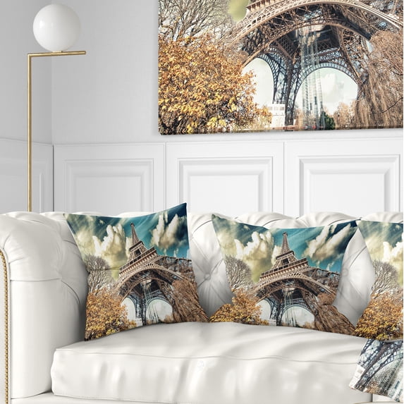 Designart Street View of Paris Eiffel Tower - Cityscape Digital Throw Pillow - 16x16