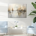 thumbnail image 1 of Designart "Striking Beige And Gold Skyline By The Coast I" Port Landscape Canvas Wall Art, 1 of 7