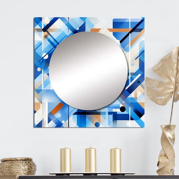 Designart "Striking Grid Pattern in Cobalt and White II" 0 Square Mirror Wall Decor Modern - Large Blue Square Bathroom Mirror - Square Printed Wall Mirror Art