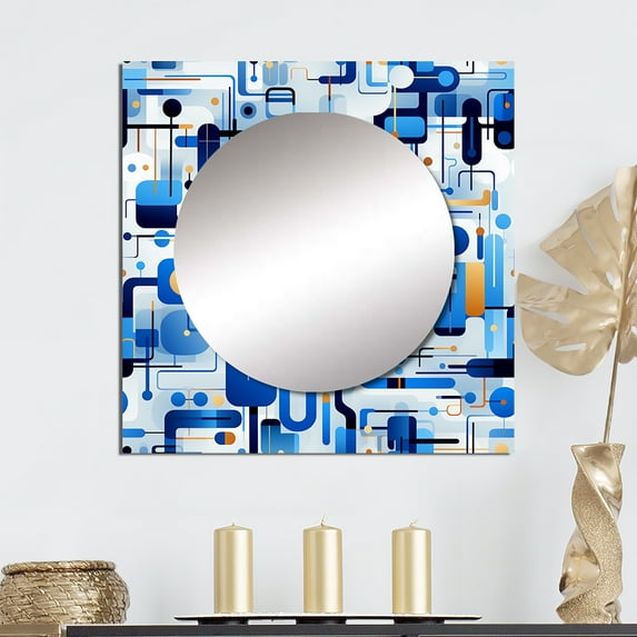 Designart "Striking Grid Pattern In Cobalt And White" 0 Square Mirror For Wall Decor - Large Blue Square Mirror Printed Wall Decor - Modern Square Living Room Mirror