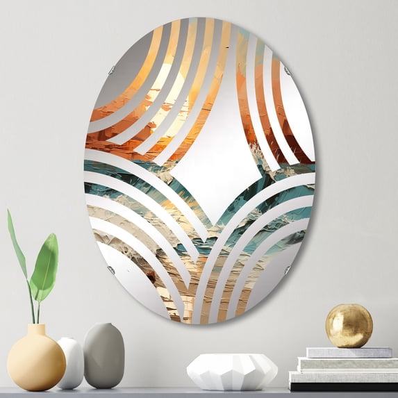 Designart "Striking Scenery of Beach Sunset I" Coastal Sunset Baptist Fan Round Wall Mirror - Coastal Oval Printed Decorative Mirror - Multiple Color Options