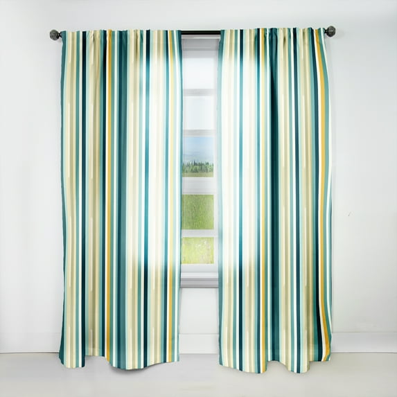 Designart "Striped Pattern With Jungle Green And Yellow Tones II" Striped Curtain Single Panel