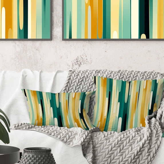 Designart "Striped Pattern with Jungle Green and Yellow Tones" Striped Printed Throw Pillow
