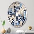 thumbnail image 1 of Designart "Striped Symmetry in Beige and Blue I" Geometric Radial Dot Round Wall Mirror - Oval Printed Decorative Mirror - Multiple Color Options, 1 of 5