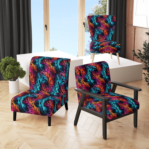 Designart "Stripes Of The Future I" Magenta Abstract Upholstered Accent Chair - Modern Arm Chair For Bedroom
