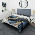 thumbnail image 1 of Designart "Strokes in Dark Blue and Gold XII" Fractals Bedding Covert Set - Abstract Blue Modern Bed Set With 2 Shams, 1 of 6