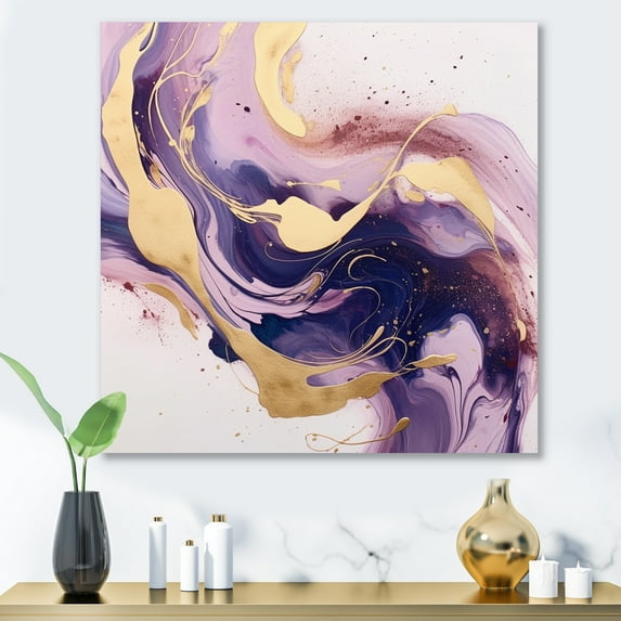 Designart "Strokes in Purple and Gold I" Fractals Metal Art Living Room