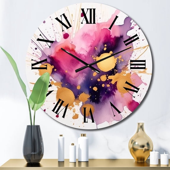 Designart "Strokes in Purple and Pink II" Fractals Oversized Wall Clock