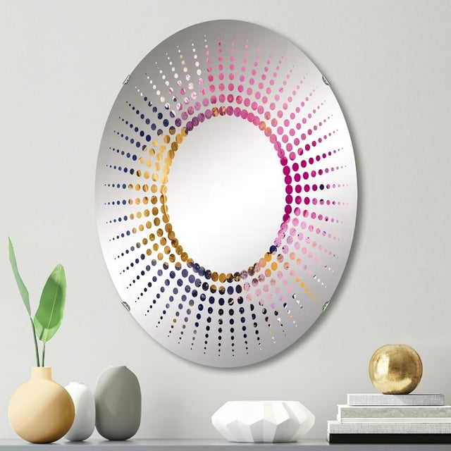Designart "Strokes in Purple and Pink III" Fractals Starburst Round Wall Mirror - Abstract Oval Printed Decorative Mirror - Multiple Color Options