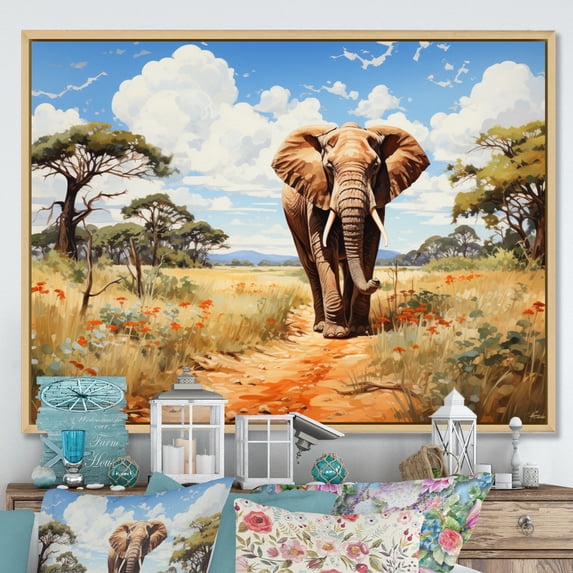 Designart "Stroll Savannah African Wall art II" African Floater Framed Canvas Art Print