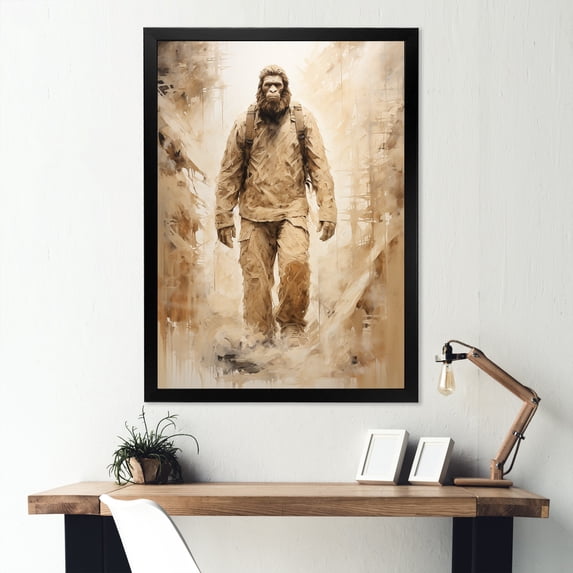 Designart "Strolling Sasquatch In Nature" Bigfoot Picture Framed Wall Decor