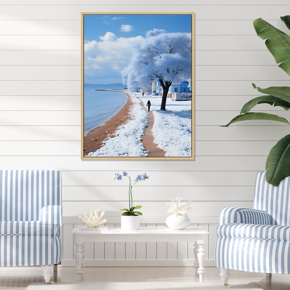 Designart "Strolling by the Coastal Seaside II" Nautical & Beach Floater Framed Canvas Print