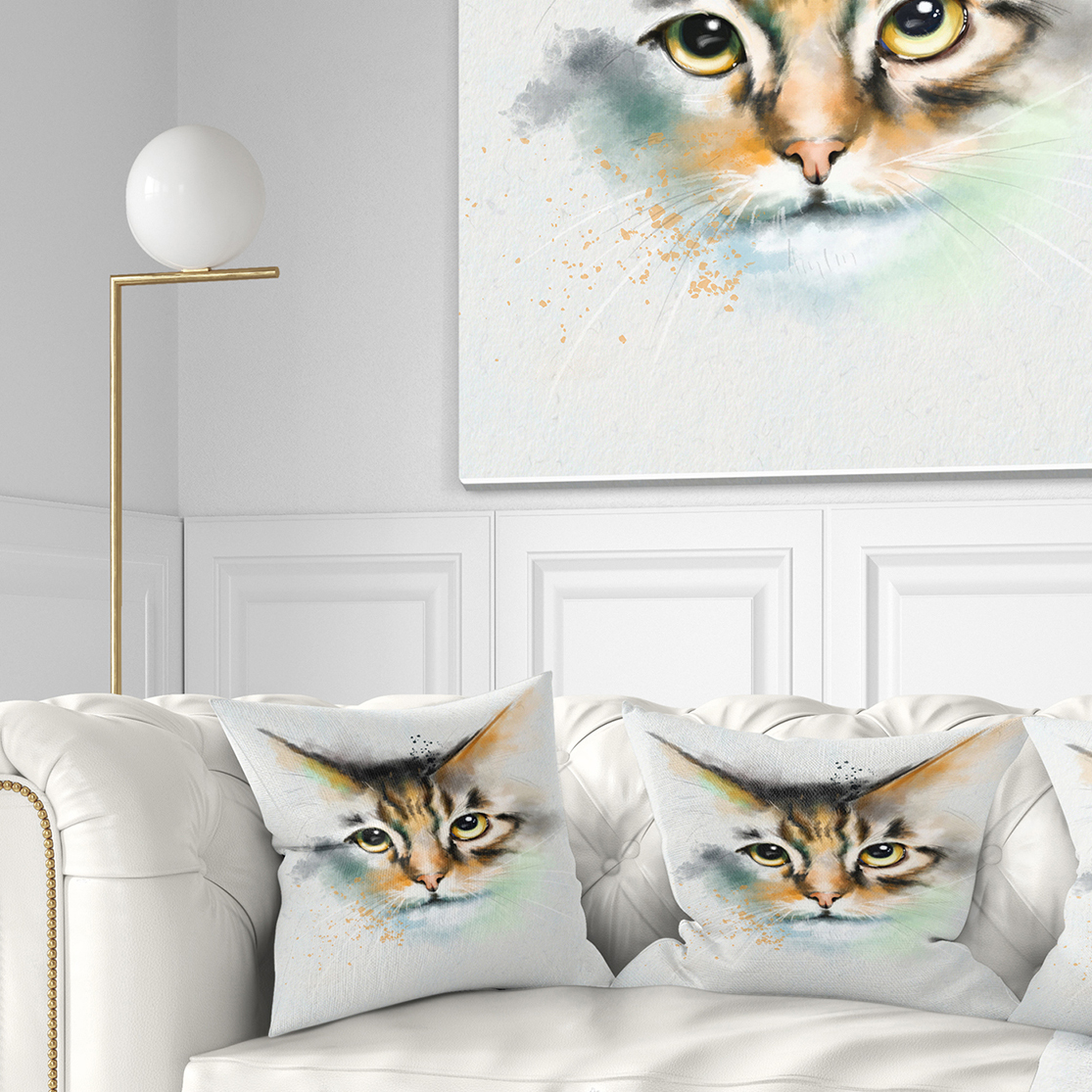 Designart Strong Look of Cat Watercolor Sketch - Animal Throw Pillow - 16x16