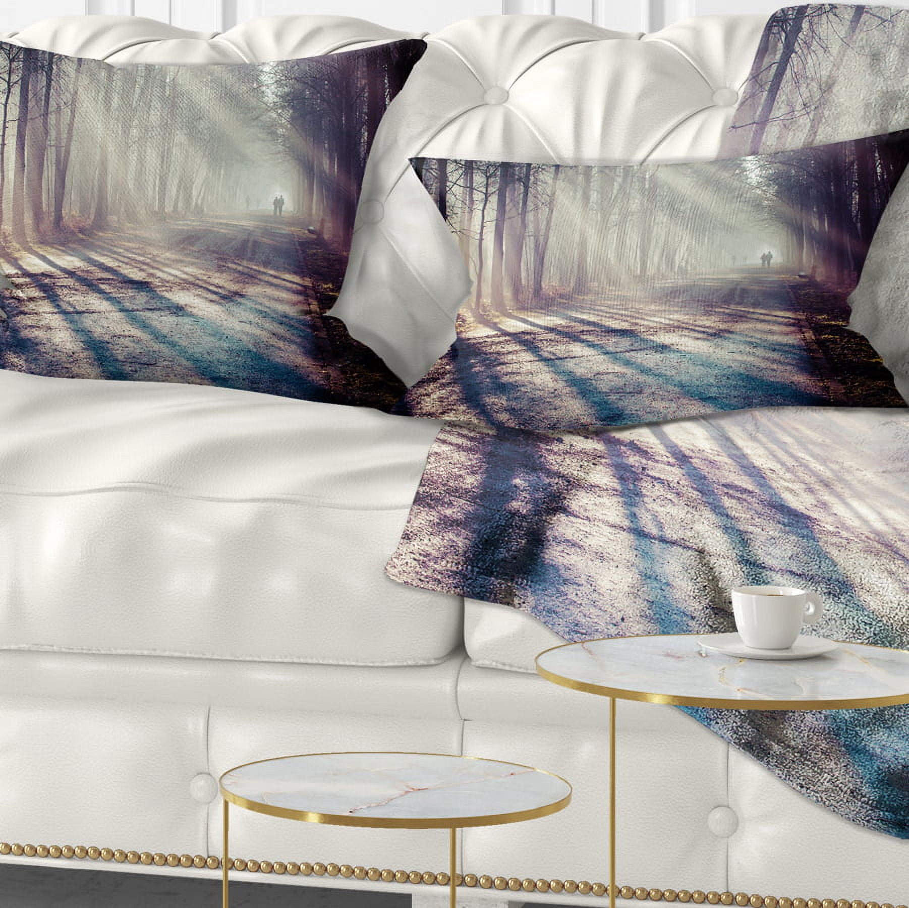 Designart Strong Sunbeams in Thick Forest - Landscape Photography Throw Pillow - 12x20